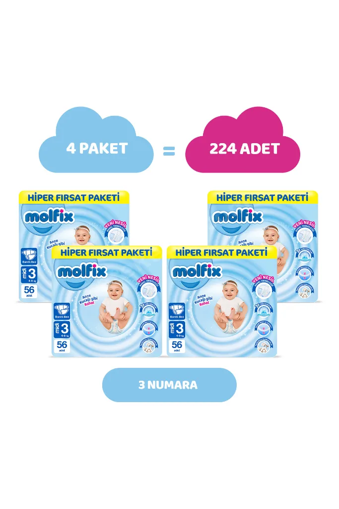 Kanal Teknolojisi Hiper Fırsat Paketi 3 Beden Midi 224 Adet