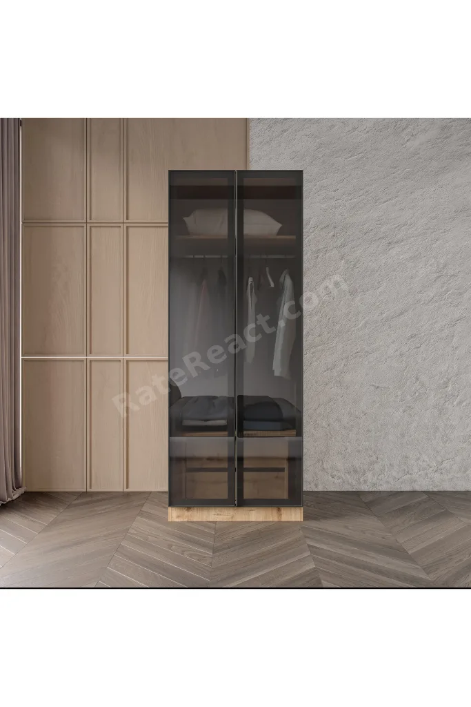 Altay Kayra Füme Camlı Alimünyum Kapaklı 2 Çekmeceli Giyinme Dolabı Led Askılıklı Tamamı Mdf