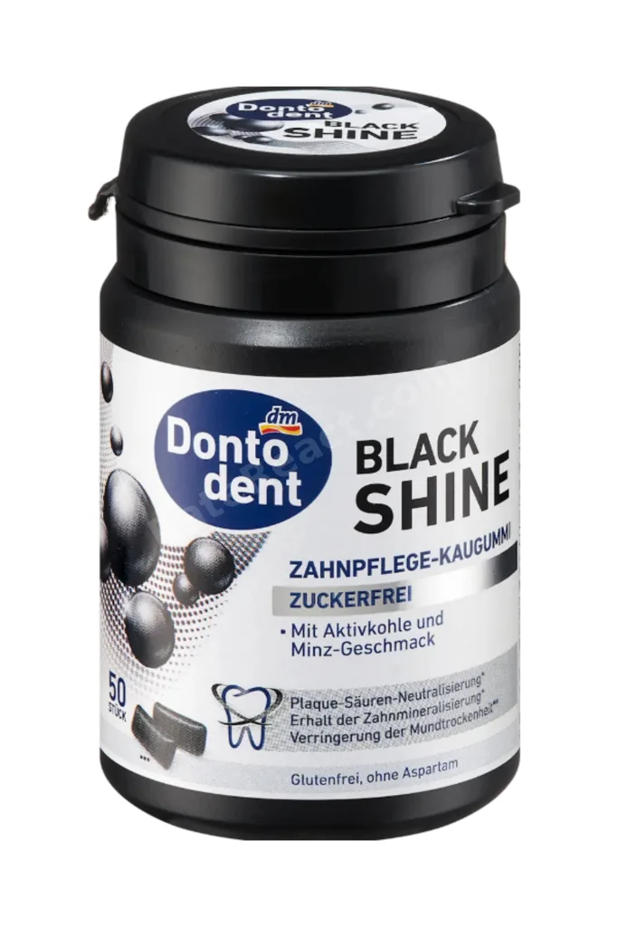 Dontodent Black Shine Aktif Karbonlu Şekersiz Çiğneme Sakızı 50 Adet Nane Aromalı