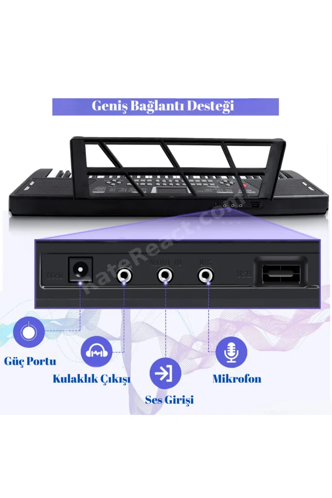 61 Tuşlu Elektronik Org Piyano Mikrofonlu Işıklı Adaptör Hediye Ritimli Demolu Keyboard