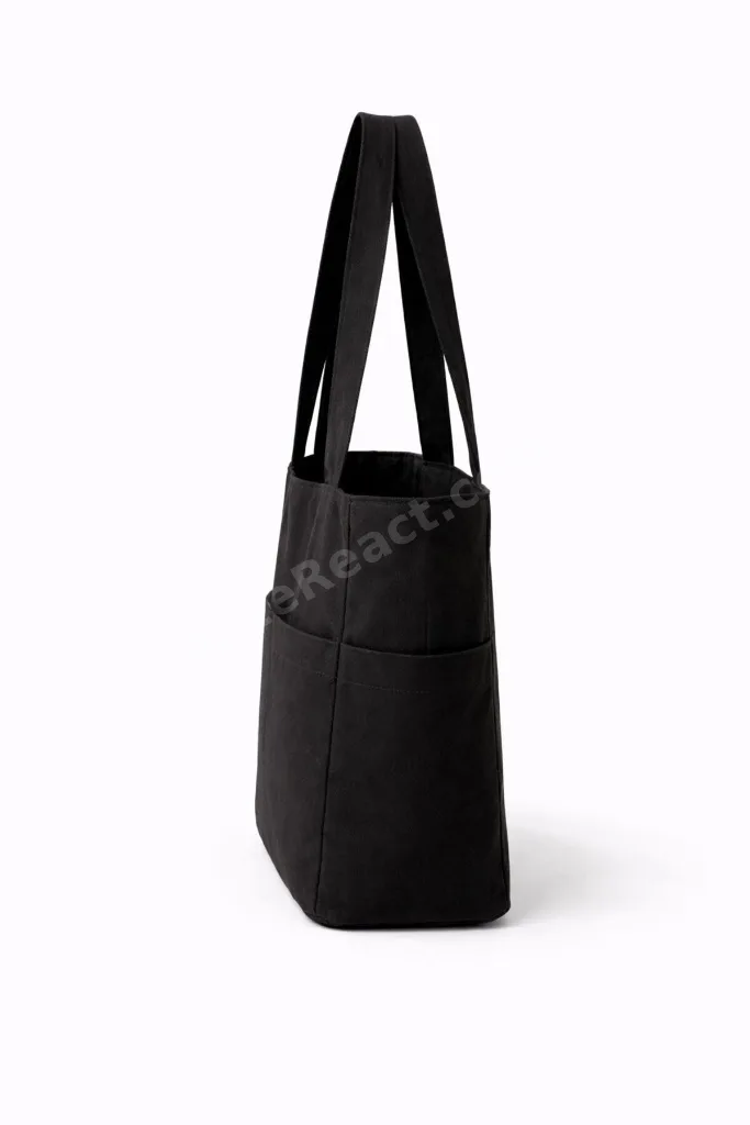 Siyah Geniş Hacimli Çok Cepli Tote Bag