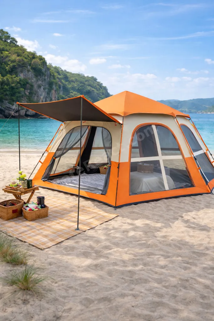 6 Kişilik Büyük Aile Kamp Çadırı Otomatik 280x240x155 cm Su Geçirmez Tente Gölgelikli