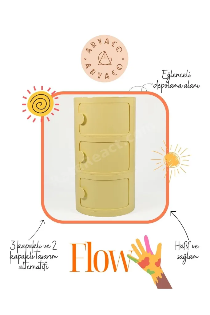 Flow 3 Çekmeceli Komodin-Sarı