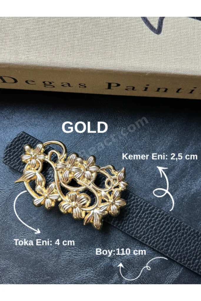 Kadın Gold Papatya Desenli Tokalı Kemer Bel Kemeri Ceket Kemeri Elbise Kemeri Pantolon Kemeri Unisex
