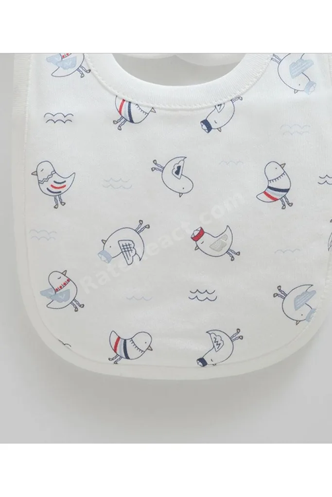 İncibaby Caramell % 100 Organik Pamuk Yumuşak Dokulu Marine Detaylı (Bere, Eldiven, Önlük) 3'lü Set kutulu Hediyelik
