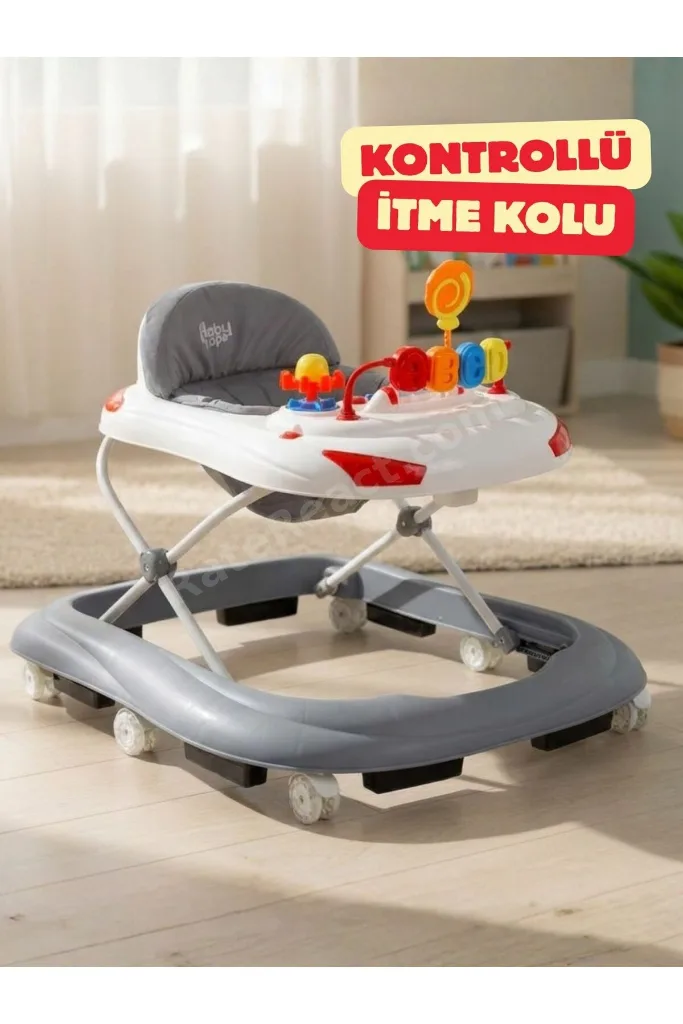 3 kademeli Kontrollü İtme Kollu Bebek Yürüteç | Oyuncaklı, Güvenli ve Ergonomik