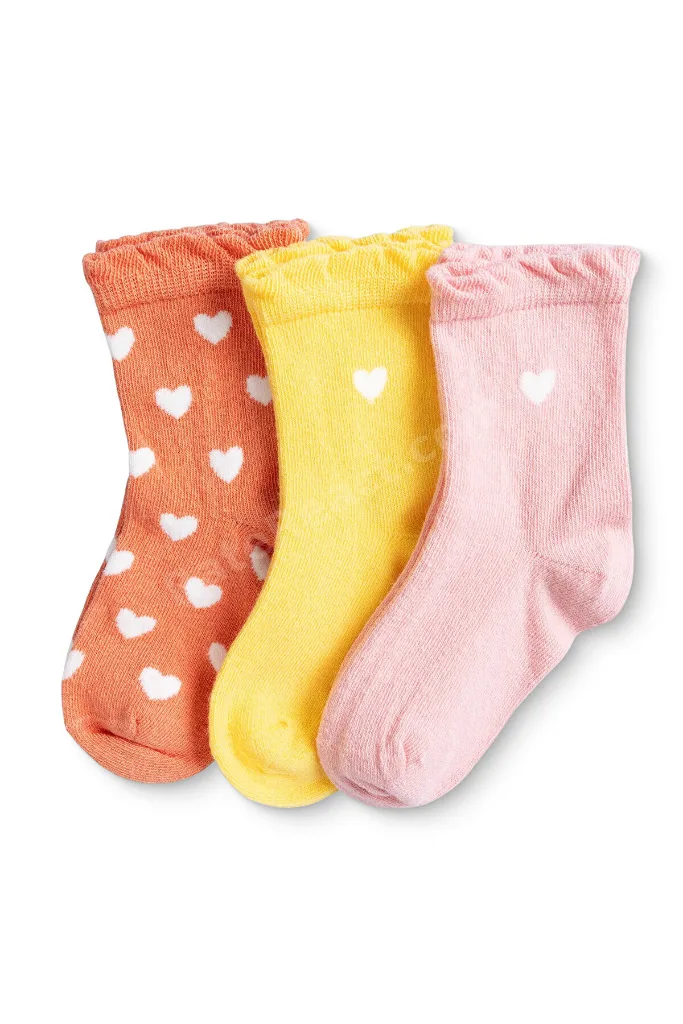 HelloBaby Kız Bebek 3lü Soket Çorap Kalp Baskılı