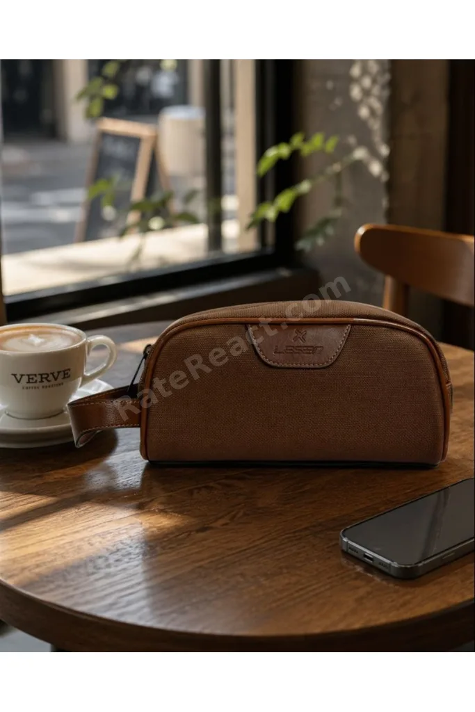 Açık Kahverengi Erkek Bakım Çantası – Deri Görünümlü Seyahat Organizer Dopp Kit Tıraş ve Kozmetik Çantası 8376