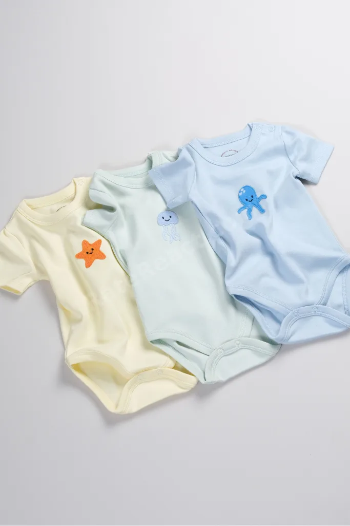 3'lü Set %100 Pamuk Aplike Nakışlı Bebek Ve Çocuk Zıbın & Body