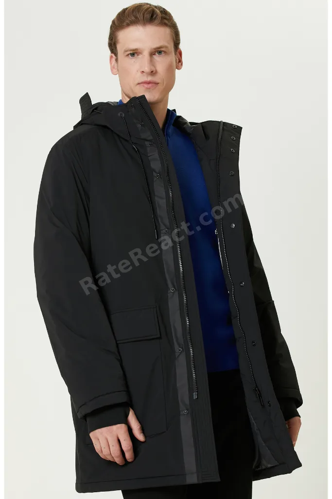 Siyah N-Tech Kapüşonlu Casual Kaban