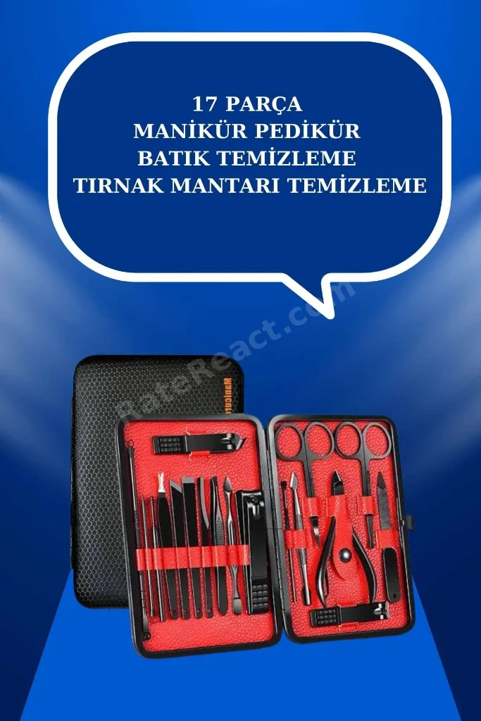 17 Parça El Ayak Bakım Seti Tırnak Temizleme Manikür Pedikür Cımbız Törpü Tırnak Makası