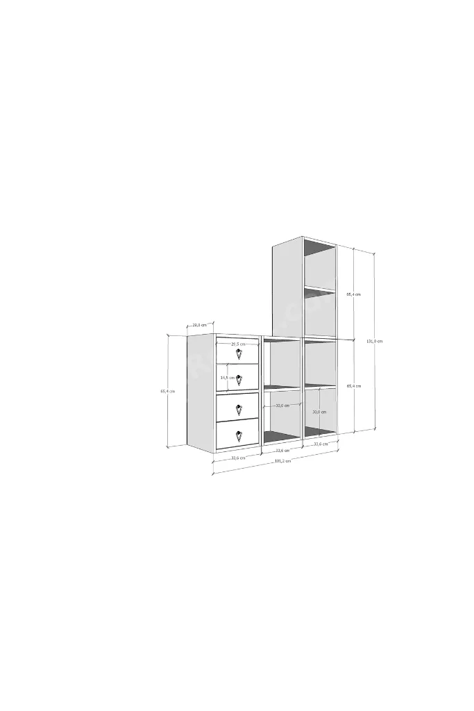 Meşe Beyaz Kitaplık ve 4 Çekmeceli Çok Amaçlı NRG-KTP-1050