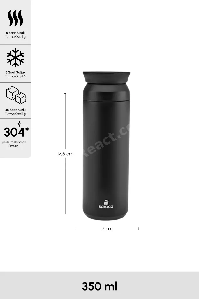 Rainbow Siyah Paslanmaz Çelik Termos 350ml (8 SAATE KADAR SICAK/SOĞUK TUTMA)