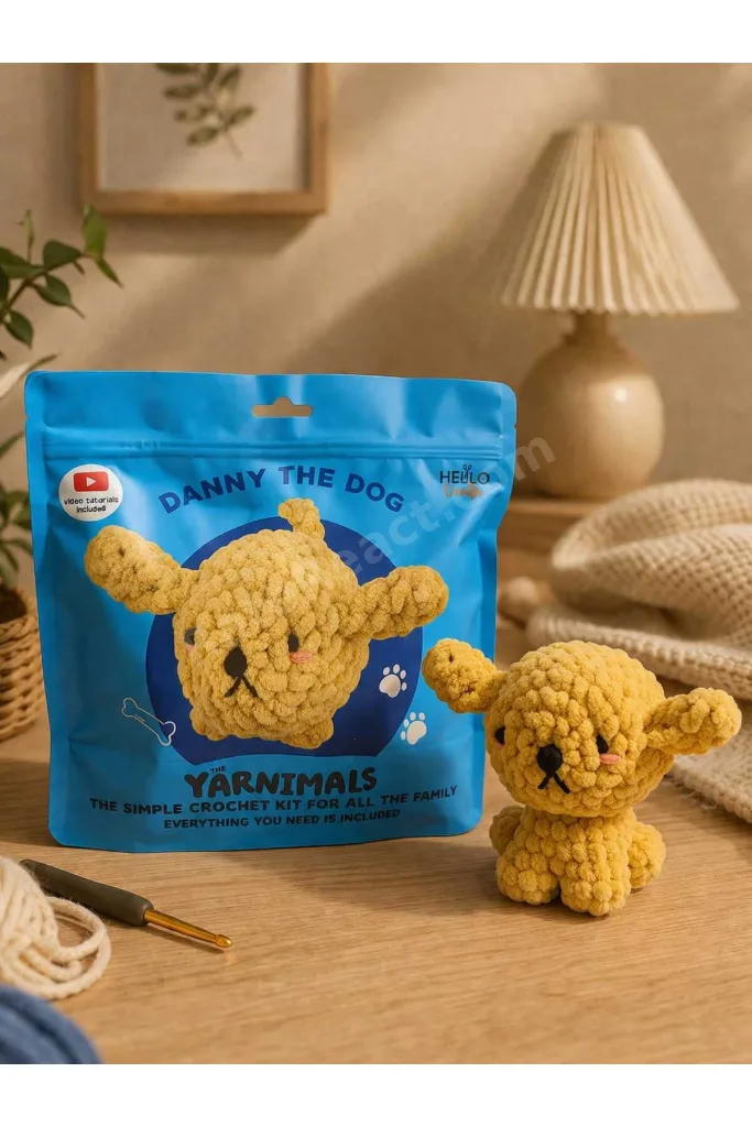 Amigurumi Köpek Örgü Seti (Danny The Dog) – Başlangıç Seviyesi Tığ İşi Oyuncak Yapım Kiti – Tüm Malzemeler Dahil