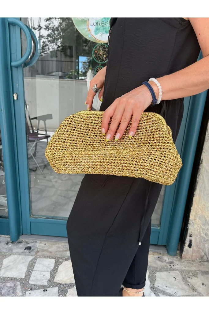 burslu gold clutch çanta