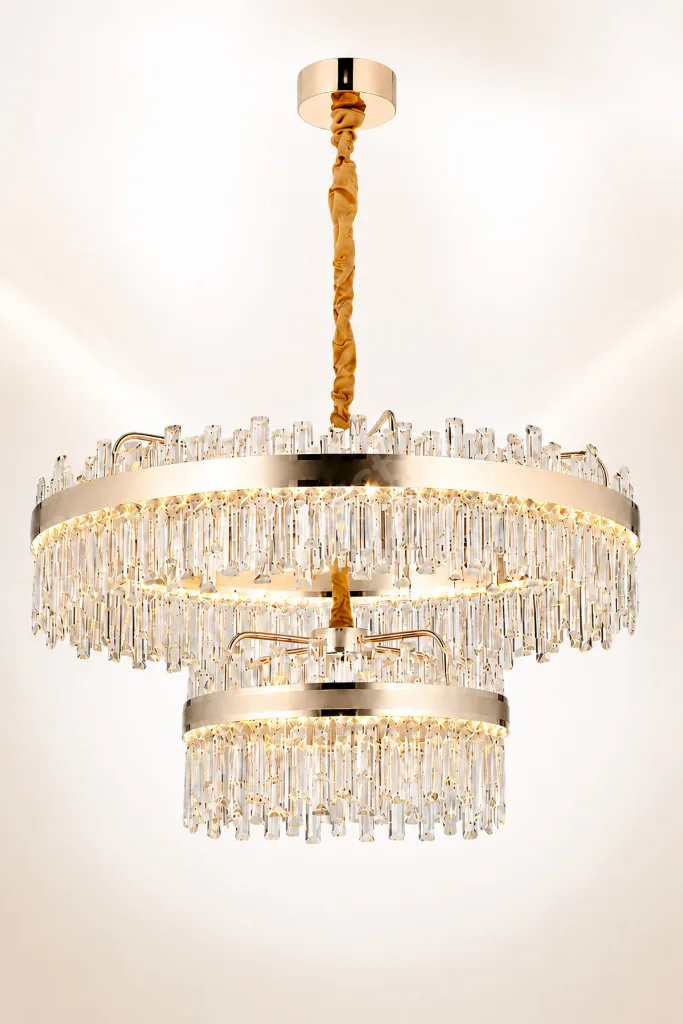 Modern (PREMIUM) Kristal Taşlı Gold LED Avize Cm 3 Renk Ayarlı Lüks Salon Yemek Odası Avizesi 256W