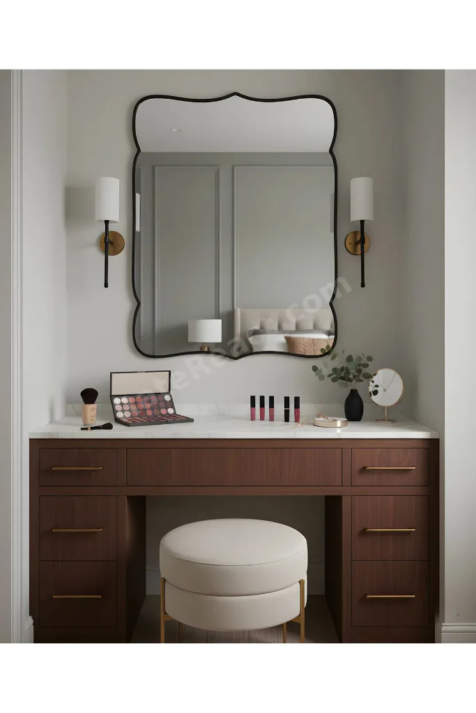 Premium Şık Ahşap Çerçeveli Asimetrik Ayna Ev Dekoru Estetik Duvar Aynası Banyo Aynası