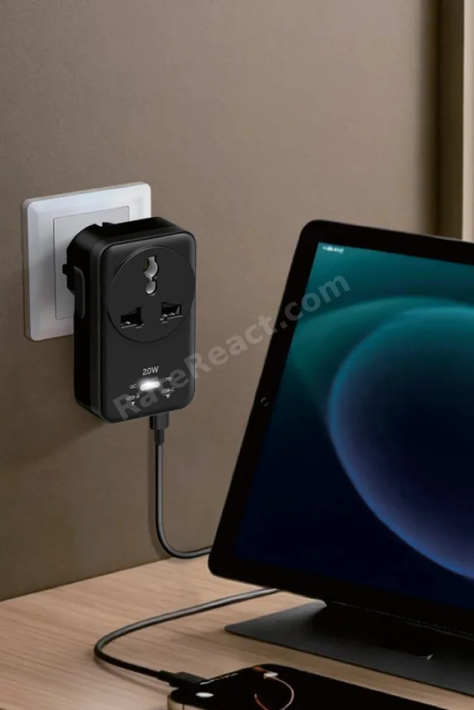 20WPD Hızlı Şarjlı Akım Korumalı Evrensel Priz Dönüştürücü Siyah USB-C & USB-A Çıkışlı 2500W