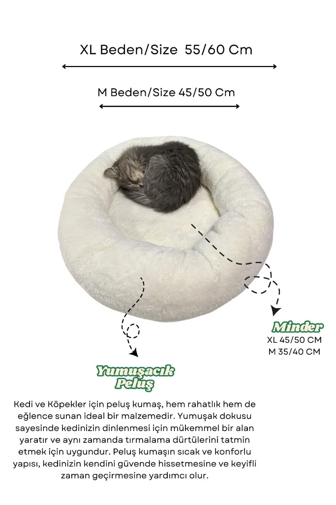 Peluş Kedi ve Köpek Yatağı Sıcak ve Yumuşacık Minder Evcil Hayvan