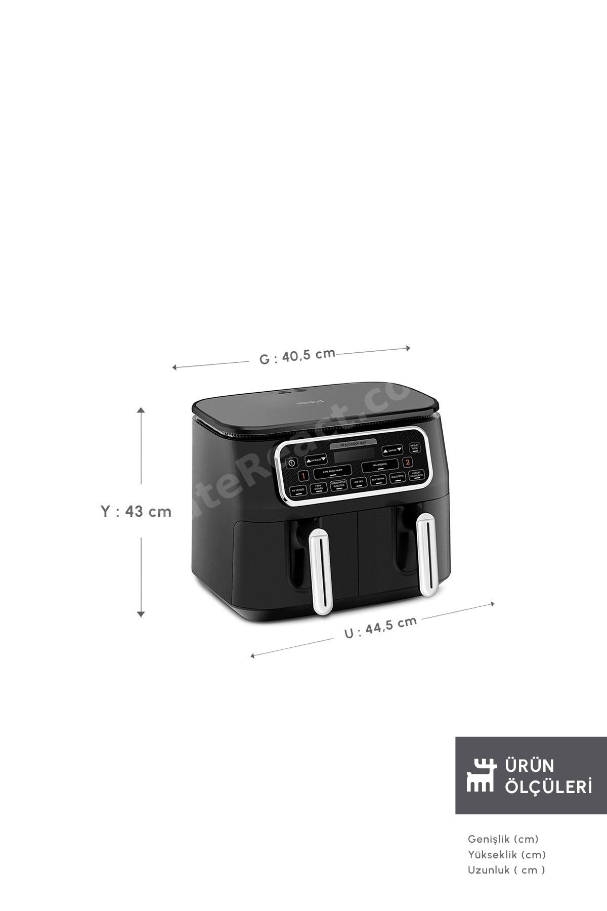 Air Pro Cook Duo Ev Yemeği XXXL 4+4 Litre Airfryer Black Chrome 8 Kişilik