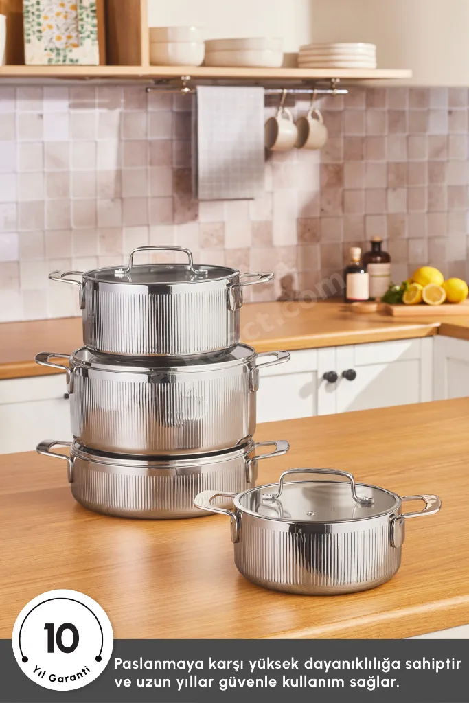 Power Steel 316+ 3Ply Apollo İndüksiyon Tabanlı 8 Parça Çelik Tencere Seti