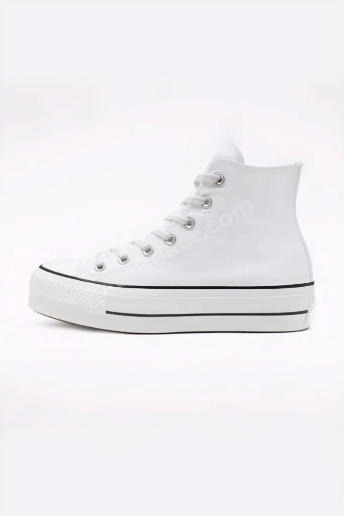 Beyaz Uzun Bilekli Unisex Bağcıklı Kalın Taban All Star Platform Sneaker Spor Ayakkabı