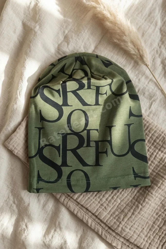 Unisex Siyah Yeşil Tipografik Desenli Pamuklu Slouchy Bere Şapka - Modern Sokak Stili Tasarım 2-4 Ya