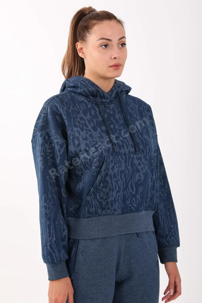 Oversize Kadın Kapüşonlu Navymelanj Sweatshirt