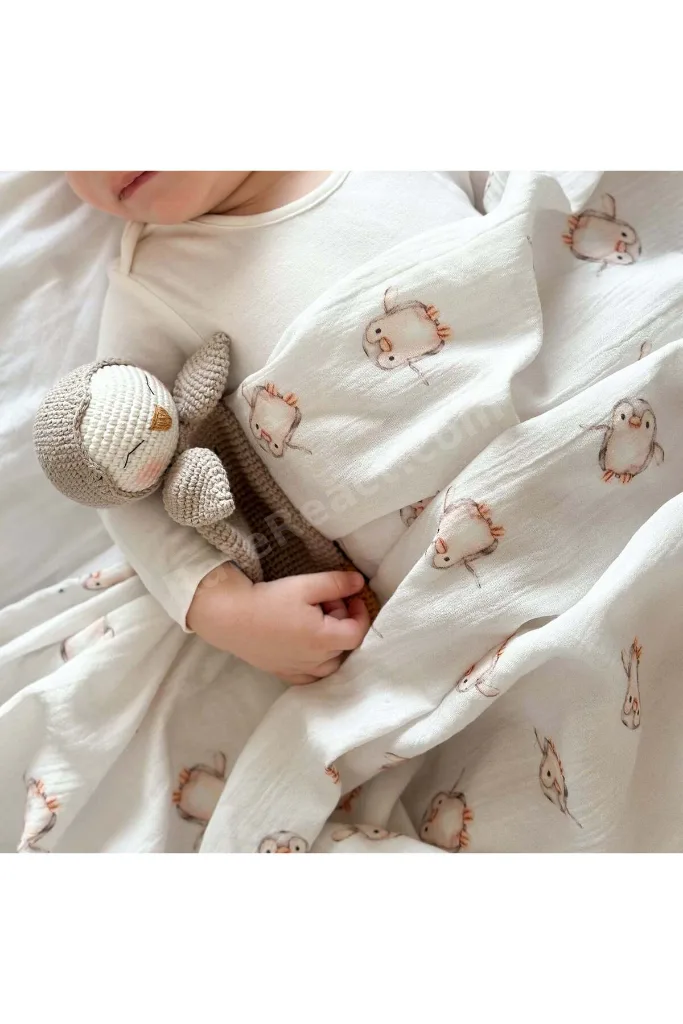 Penguen Müslin Deluxe Bebek Seti Battaniye & Uyku Arkadaşı