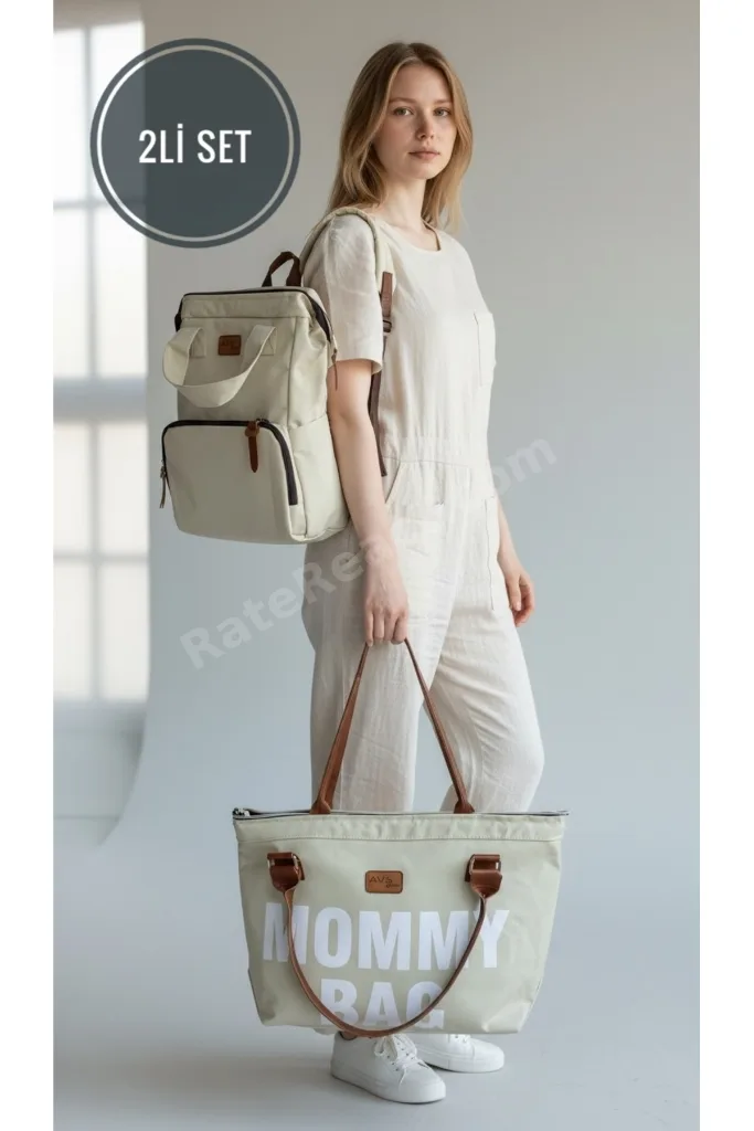 2 Li Momy Bag Anne Bebek Bakım Sırt Çantası & Anne Bebek El ve Omuz Çantası