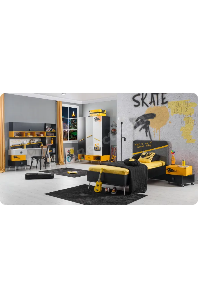 Skate Genç Odası 3 Parça ( 3 Kapalı Dolap Karyola Çalışma Masası )