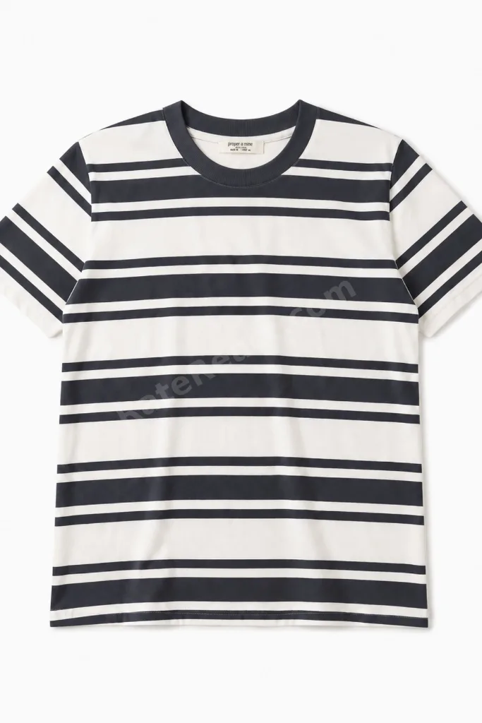 %100 PAMUKLU Kadın Çizgili Bisiklet Yaka T-Shirt