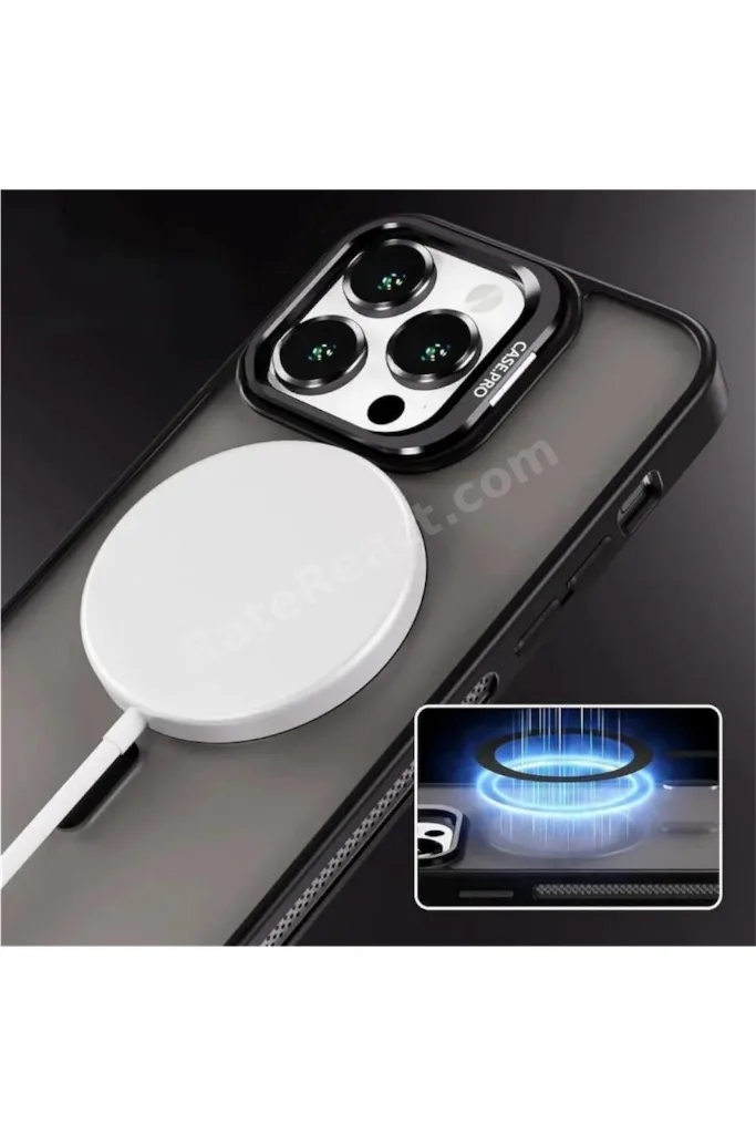 iPhone 14Pro Max Uyumlu Zırh Koruma MagSafe Destekli Standlı Kamera Lens Korumalı Mat Buzlu Şık Kılıf