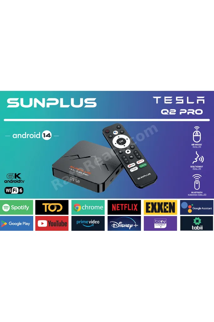 | Tesla Q2 Pro | 6K Android Tv Box | 2+16G | Ses Komutlu + Bluetooth Air Kumanda