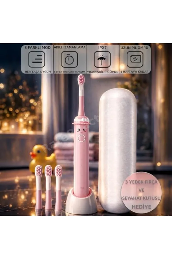 TTKTEKNOLOJİ Oral B2 Kids Care Şarj Edilebilir Diş Fırçası Pembe + 4 Adet Fırça Başlık TTKTEKNOLOJİ