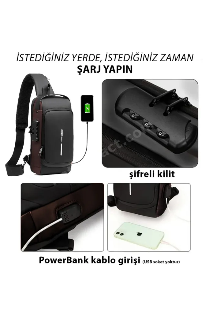 Erkek Usb Çıkışlı Çapraz Askılı Omuz Ve Bel Çantası - Kahverengi