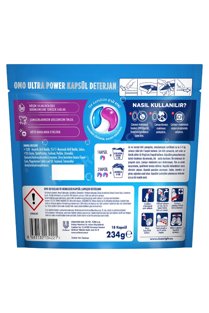 Ultra Power Kapsül Deterjan Beyazlar ve Renkliler 18 Yıkama x2
