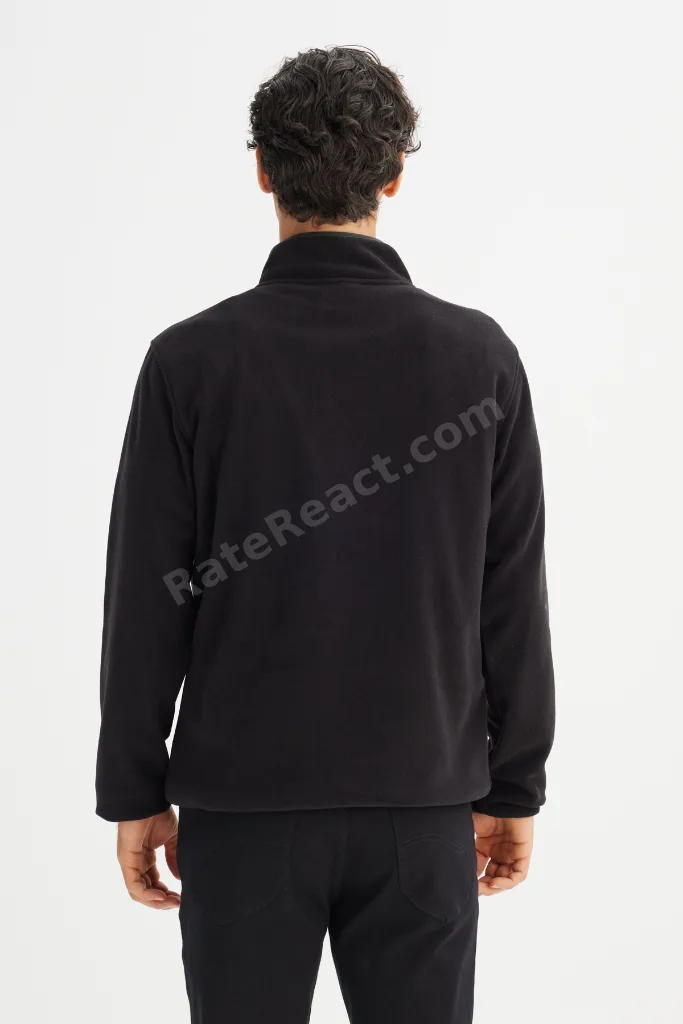 Regular Fit Normal Kesim Dik Yaka Fermuarlı Erkek Siyah Polar