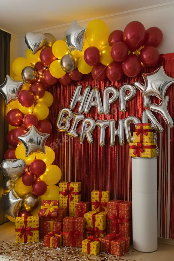 Gümüş Happy Birthday Folyo Balon Seti Sarı Kırmızı Doğum Günü Parti Süsleri