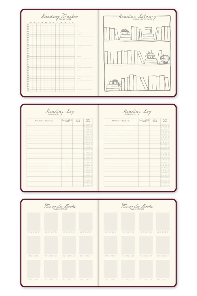 Charm Takılabilen Reading Journal - Okuma Günlüğü 18x20 cm Bordo