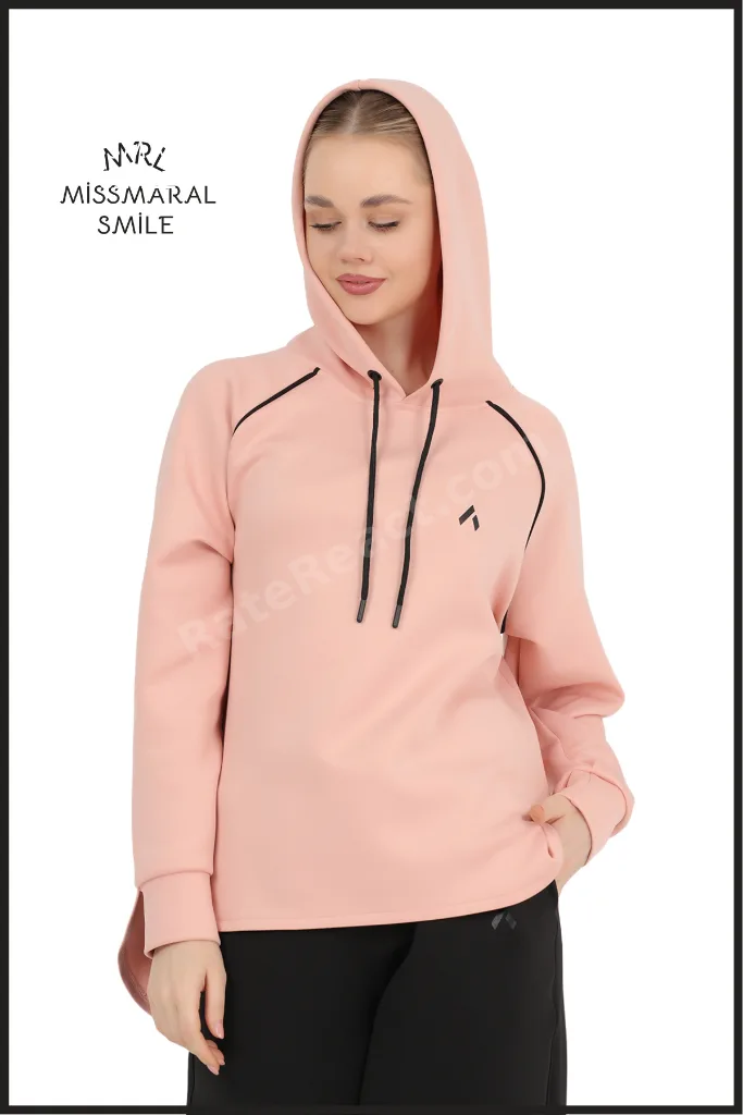 Kadın   Eşofman Üst Yavruağzı  Scuba Kapüşonlu Reglan Kol Aktif Spor Sweatshirt