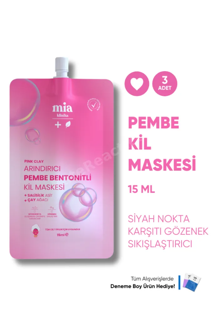 Siyah Nokta Karşıtı, Gözenek Sıkılaştırıcı Bentonitli Pembe Kil Maskesi 15 ML