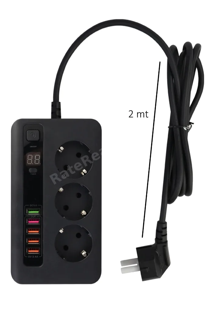 Usb'li Akıllı 3'lü Priz Akım Korumalı Zaman Ayarlı 5 Usb Uzatma Kablosu Beyaz