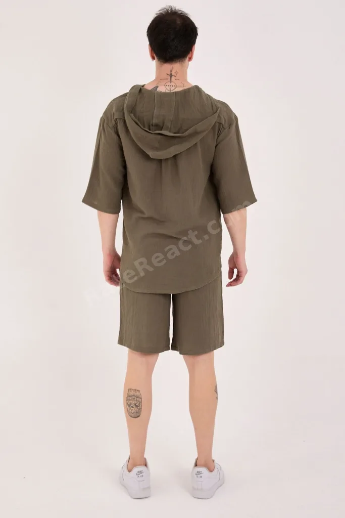 %100 Pamuk 2XS-10XL Arası Oversize Müslin Yazlık Hoodie Haki Yeşil
