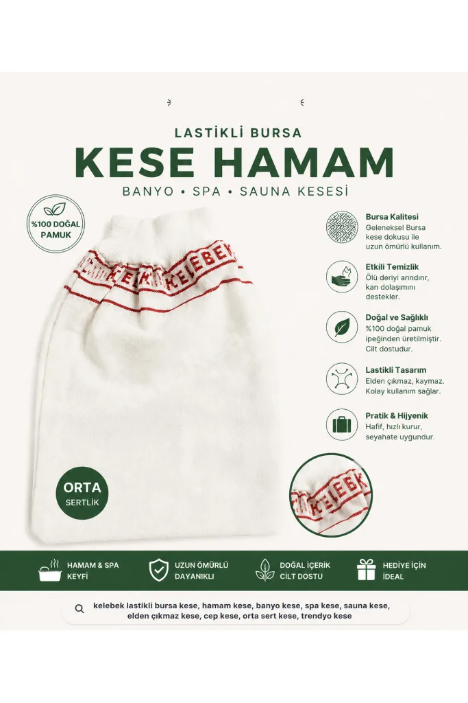 Lastikli Boğazlı Banyo Kesesi Hamam Spa Sauna Vücut Peeling Kesesi Ölü Deri Arındırıcı Derin Temizlik Kese