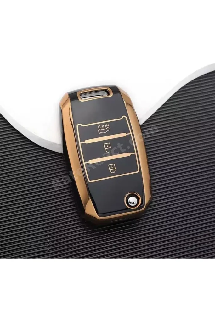 TTKTEKNOLOJİ AutoHan Keys Kia için Premium Anahtar Koruma Kılıfı, Siyah ve Altın Renk, Rio Ceed Cera