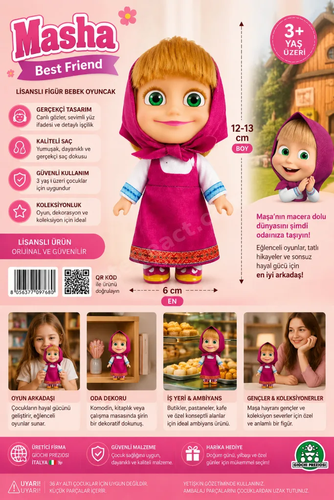 MAŞA Best Friend Figür Bebek Oyuncak 12 Cm Gerçekçi Saç Detaylı İtalya Üretim