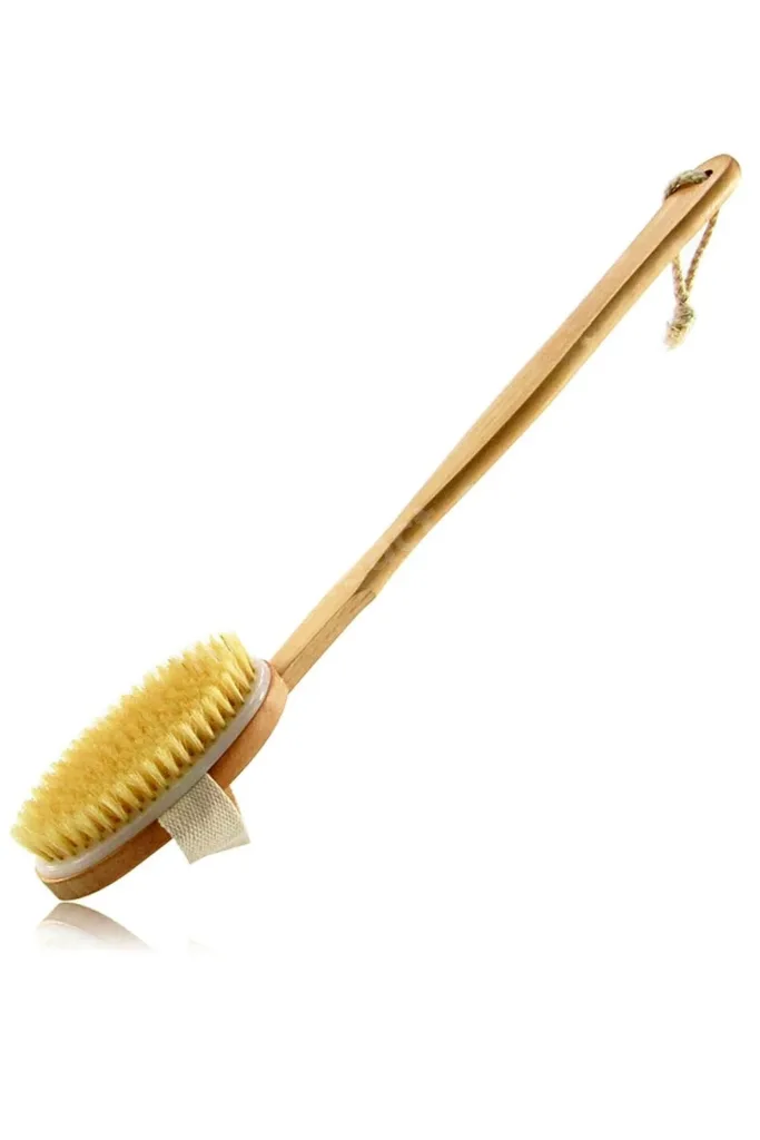 Doğal Ahşap Vücut Fırçası Uzun Saplı At Kılı Kuru Fırçalama Masaj Fırçası (Selülit & Peeling Etkili)