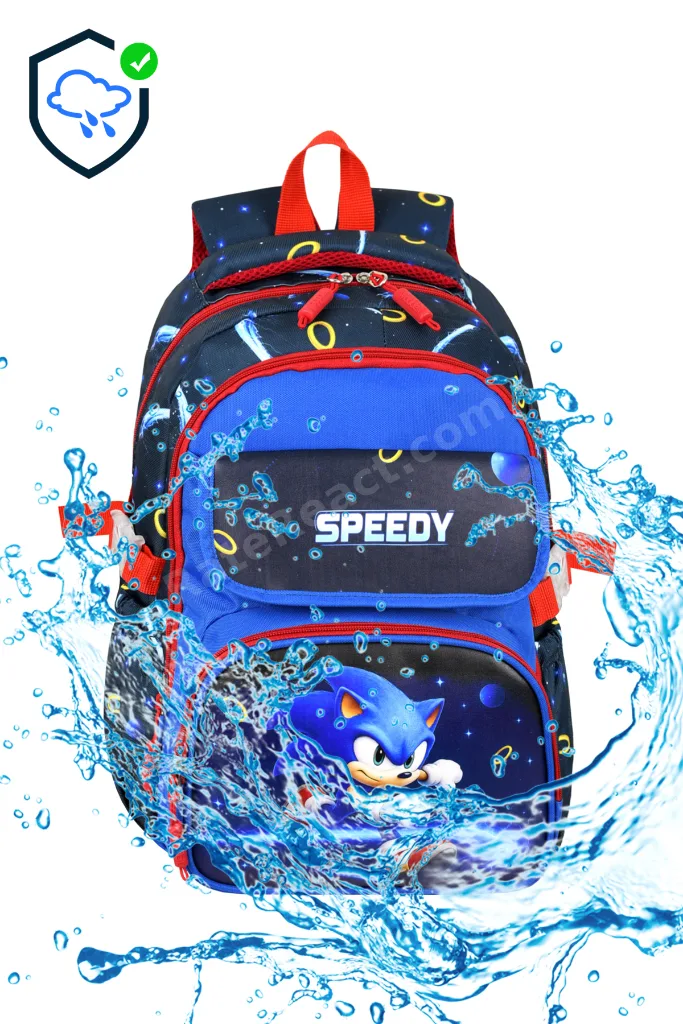 Deri Baskılı Mavi Sonic Temalı İlkokul Sırt Çantası,Termal Beslenme Çantası Ve Kalemlik
