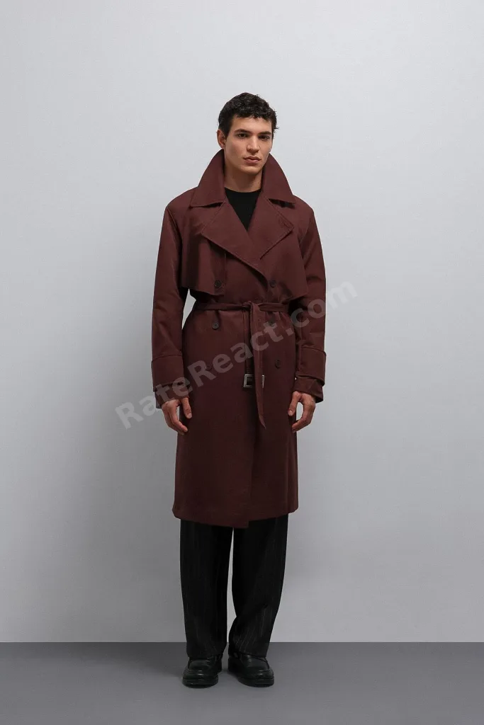 Bordo Relax Fit Erkek Trençkot